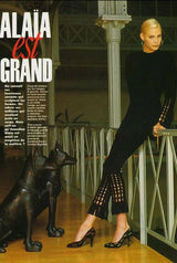 Important & Rare Fall 1993 Azzadine Alaia Black Ribed Knit Laser Cut Out & Fringe Dress