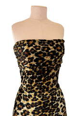Rare Fall 1989 Patrick Kelly Runway Stretch Velour Leopard Print Dress w Multi-Tie Bodice