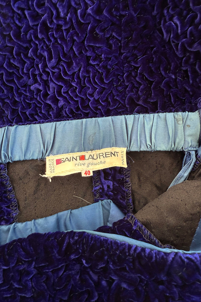 Fantastic Fall 1986 Yves Saint Laurent Runway Strapless Deep Purple-Blue Hand Gathered Velvet Dress