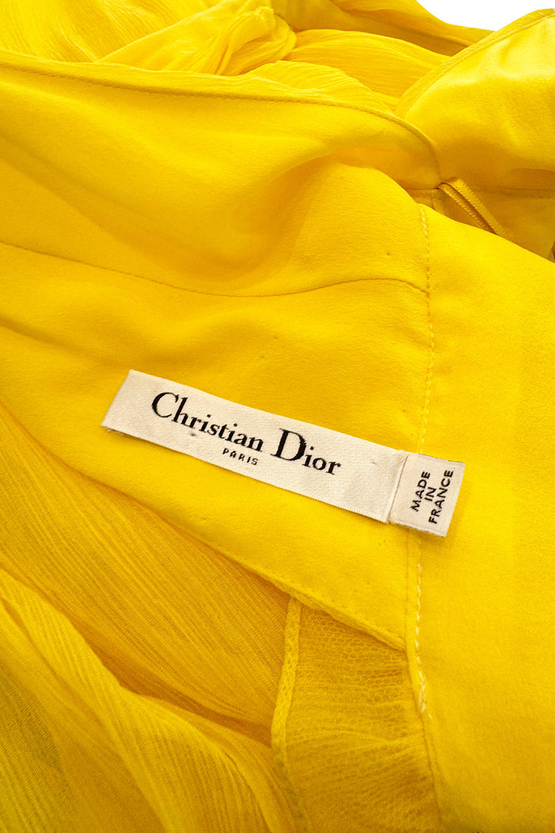 Resort 2018 Christian Dior by Maria Grazia Chiuri Runway Look 47 Plunge Yellow Silk Chiffon Dress Size 42