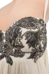 2022 Alexander McQueen by Sarah Burton Silk Chiffon Dress w Silver Bead Detailed Bodice