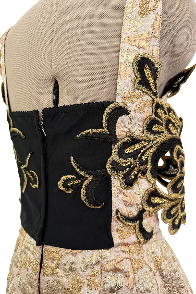 Outstanding Fall 2016 Dolce & Gabbana Metallic Gold Brocade Playsuit w 3D Magic Mirror & Embroidered & Sequin Details