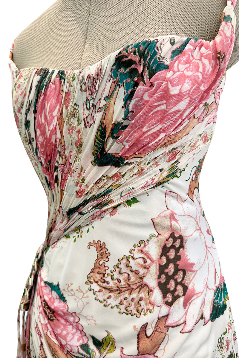 Phenomenal Spring 2006 Roberto Cavalli Pink Floral Print on Ivory Jersey Dress (Copy)