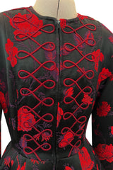 2000s Christian Lacroix Red Floral Brocade Dress or Jacket w Cording Detail