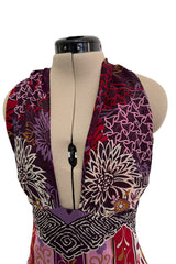 Prettiest Fall 2006 Original Mr. Valentino Purple Print Ruffled Skirt & Plunging Halter Top Dress Set