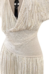 Prettiest 1970s Lillie Rubin Ivory Fully Sequinned & Applied Tube Beads on Silk Chiffon Dress