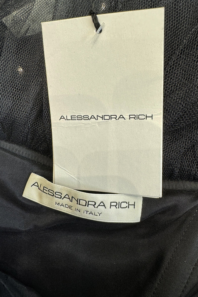 Fall 2020 Alessandra Rich Runway Look 22 in Black Strapless Dress w Tulle Bodice & Hem