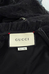 Prettiest 2017 Gucci by Alessandro Michele Black Dress w Lace Sleeves & Iridescent Crystal Bow Detailing