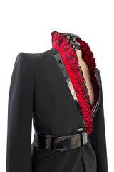 Spectacular Spring 2008 Alexander McQueen 'La Dame Bleue' Look 26 Red Feather Trim Black Suit