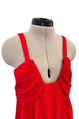 Incredible 1973 Hubert de Givenchy Haute Couture Red Sillk Crepe Chiffon Pleated Dress