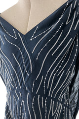 Spring 2006 Christian Dior by John Galliano Blue Bias Cut Silk Chiffon Dress w Silver Sequins & Beads