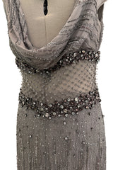 2010s Valentino by Pierpaolo Piccioli & Maria Grazia Chiuri Sequin & Rhinestone Embellished Deep Silver Silk Dress