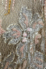 Gorgeous 1980s Unlabeled Fernando Pena Metallic Gold Thread & Pink Bead Sequin & Net Dress