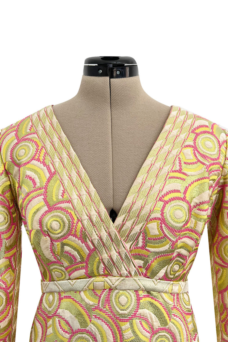 Wonderful 1960s Malcolm Starr by Elinor Simmons Pink Detailed Metallic Brocade Dress