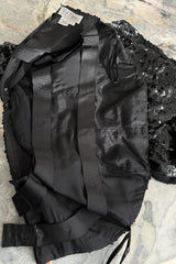 Fantastic 1980s Bob Mackie Strapless Glossy Black Sequin Stretch Dress w Back Kick Skirt