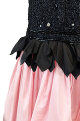 Rare 1986 Fabrice Simon Couture Off Shoulder Beaded Black Dress w Pastel Pink Lower Skirts