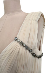 Incredible Fall 2007 Roberto Cavalli Ivory Pleated Silk Jersey Dress w Front Plunge & Rhinestones