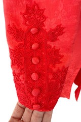 1970s Oscar de la Renta Coral Orange Wide Leg Pant & Long Caftan Tunic Set w Silk Cord Detailing