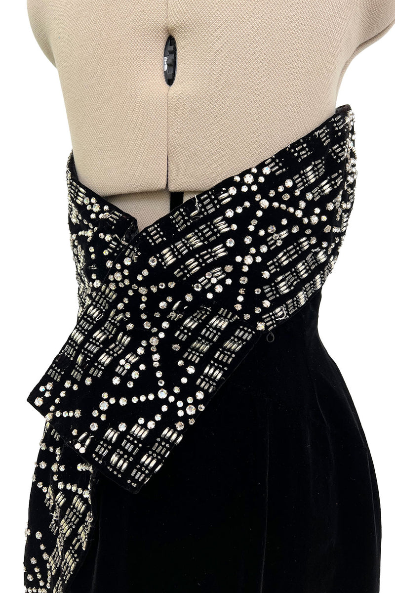 Incredible 1950s Maria Antonelli Roma Rare Alta Moda Couture Velvet Beaded Strapless Dress