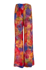 1970s Galanos Couture Silk Chiffon Pant & Over Dress Set w Metallic Lace Detailing