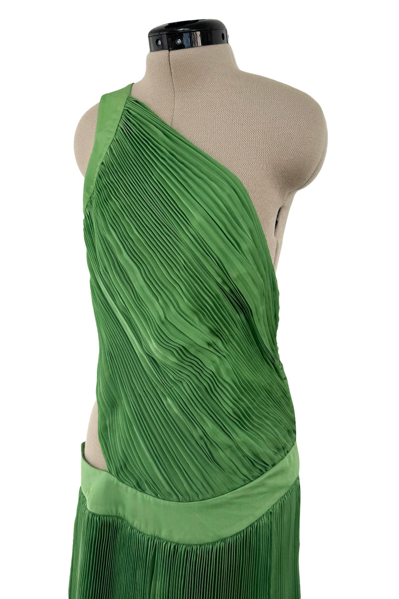 Very Rare Spring 2007 Roberto Cavalli Green Pleated Silk Chiffon Dress w Open Back & Sides