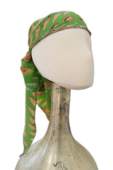 Chic Spring 1974 Valentino by the Original Mr. Valentinop Green Silk Shell Print Top & Head Scarf