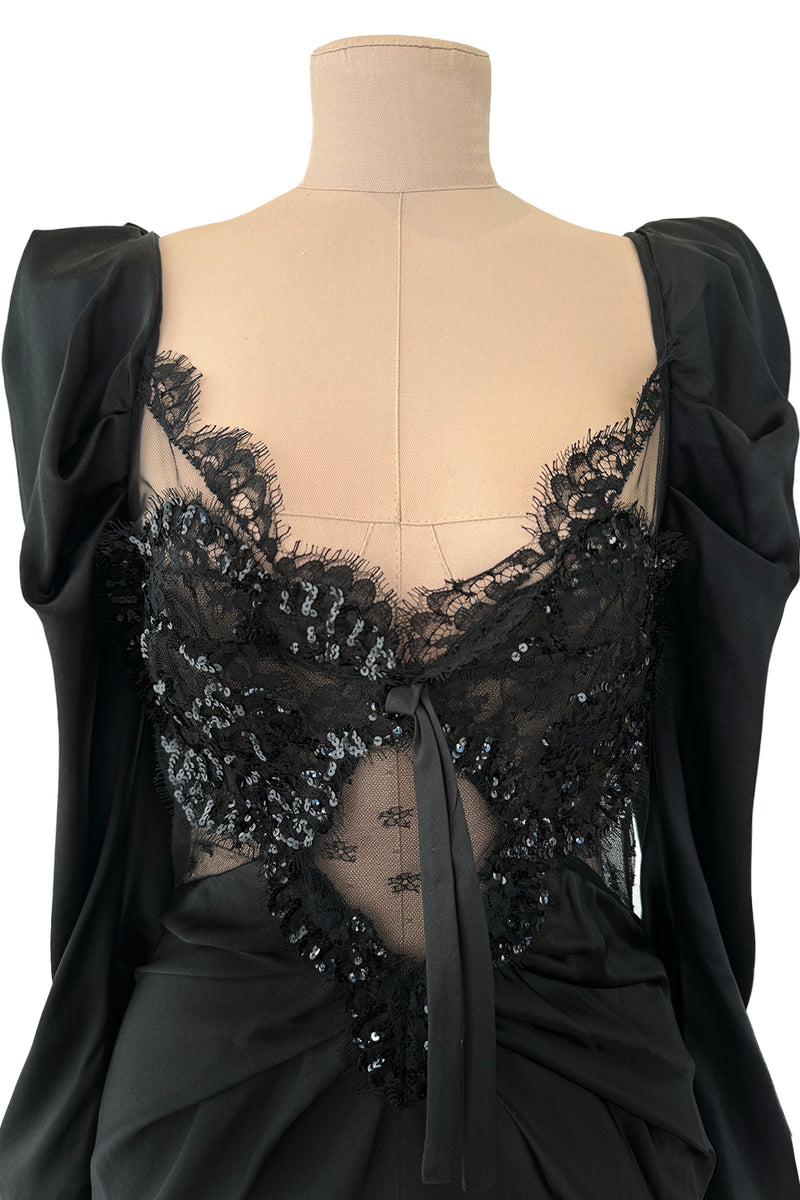 Prettiest Fall 2019 Alessandra Rich Black Version of Runway Look 46 Bias Cut Silk & Sequin Lace Dress