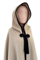 Well Documented Fall 1976 Yves Saint Laurent Hooded Cape w Braided Edges & Tassel Details