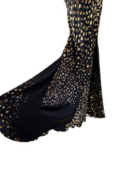 Gorgeous Spring 2005 Roberto Cavalli Black & Gold Feather Print Bias Cut Silk Dress w Open Criss Cross Back