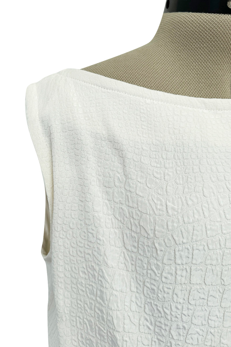 Yves Saint Laurent Spring 1993 minimalist White Dress w Raised Reptile Print
