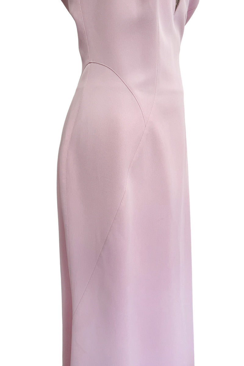 Brilliant Spring 1999 Thierry Mugler Curving Pale Pink Dress w Front Iridescent Embellishments