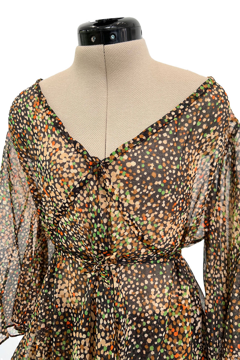 Fantastic 1970s Yves Saint Laurent Light and Airy Top w Curved Sleeves & Tiered Dress Skirt Set