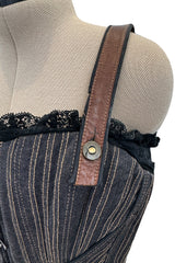 Exceptional Fall 2002 Alexander McQueen Runway Look 44 Corset Mini Dress w Leather Details