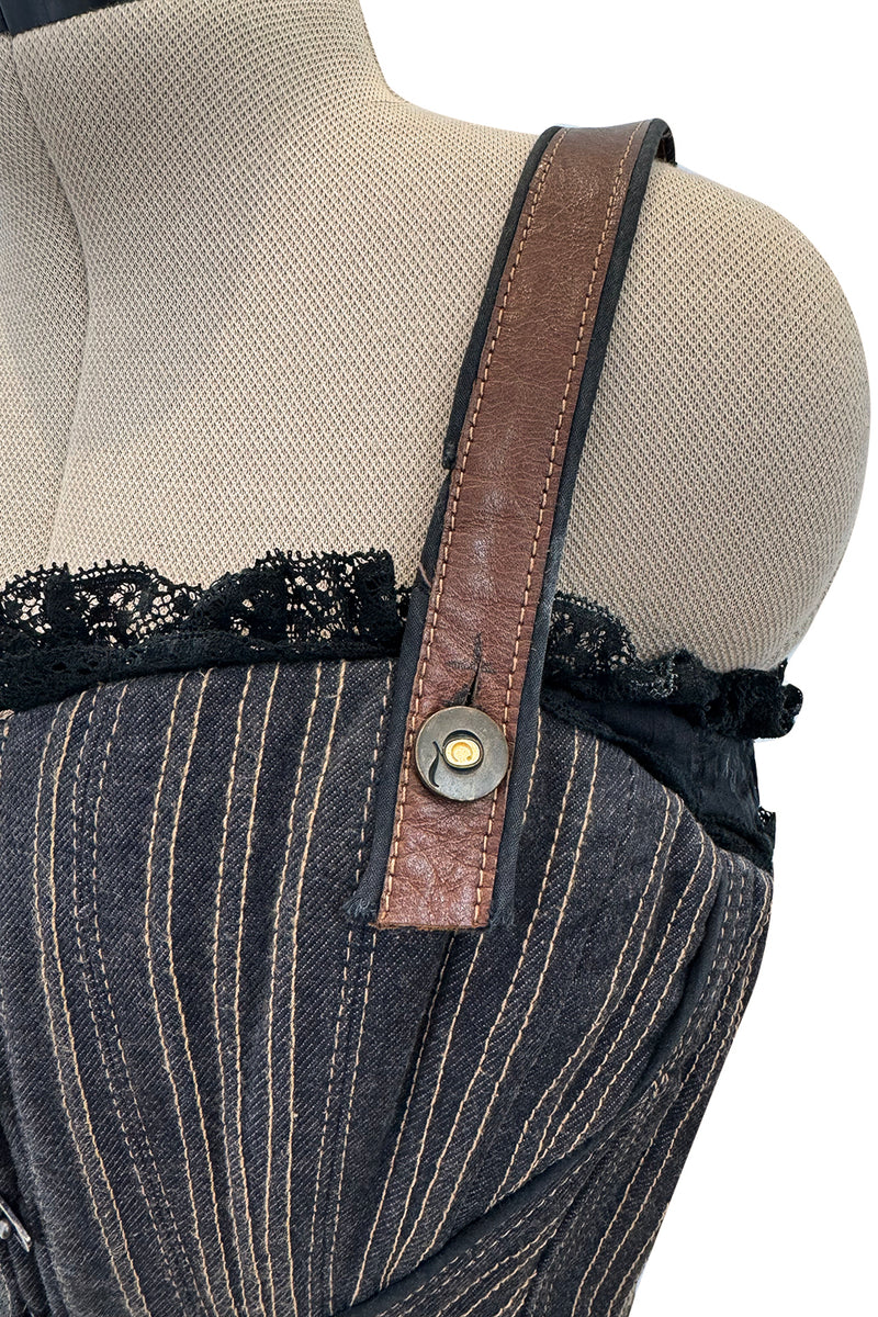 Exceptional Fall 2002 Alexander McQueen Runway Look 44 Corset Mini Dress w Leather Details