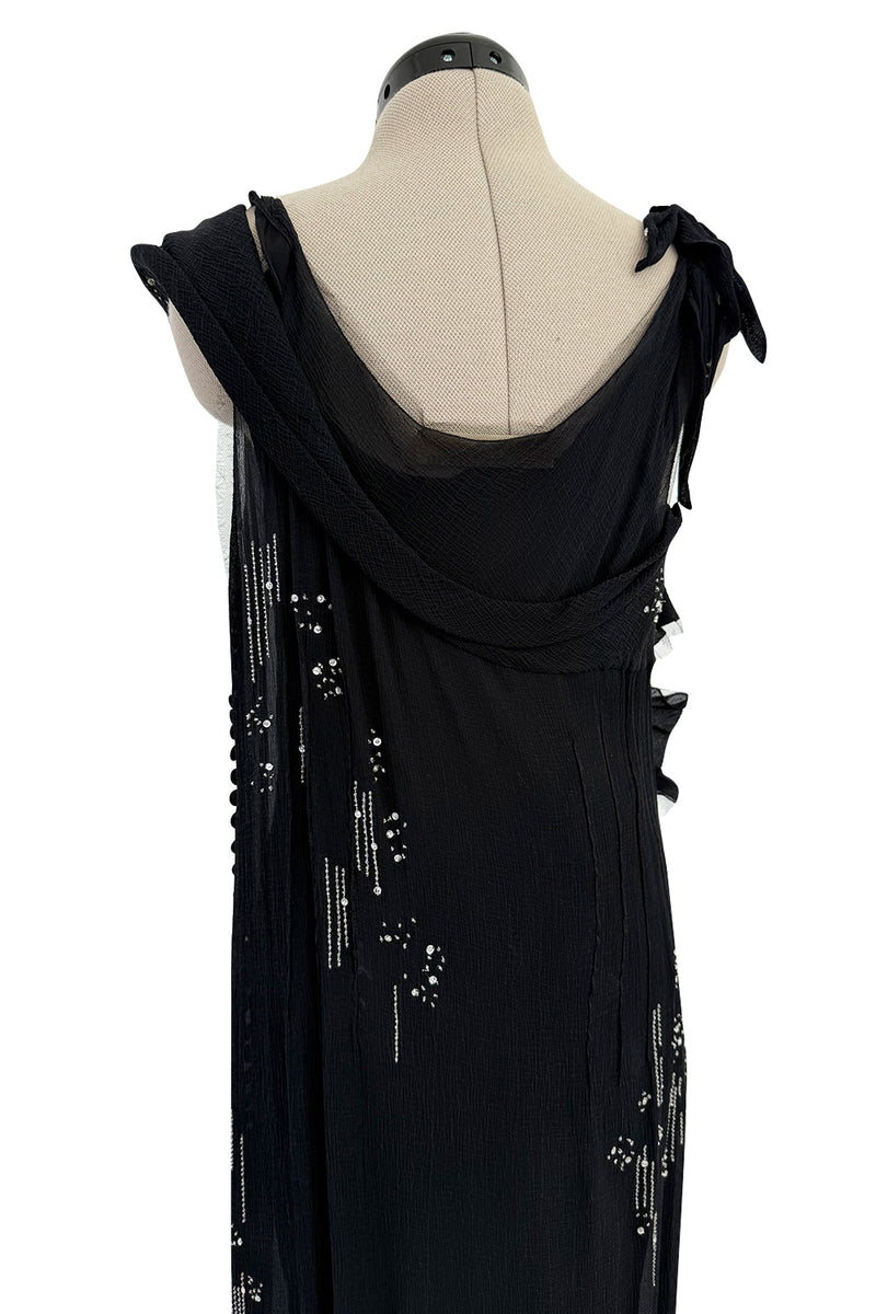 Phenomenal Fall 2006 John Galliano Black Silk Chiffon Dress w Sequins & Beading