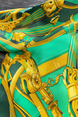 Fantastic Vintage 1999 Hermes Rythmes du Monde by Laurence Bourthoumieux Green Silk Twill Top