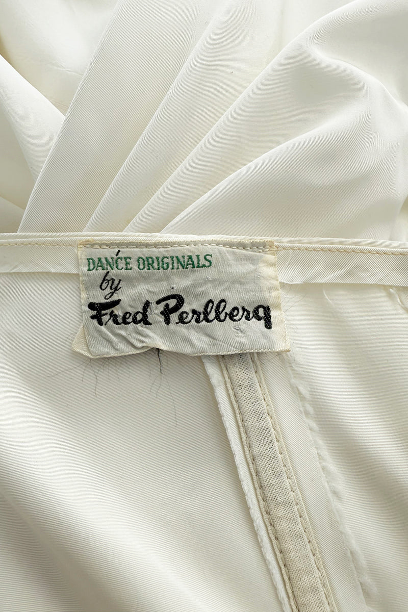 Prettiest 1950s Fred Perlberg Strapless Ivory Dress w Gathered Back Skirting & Net Cotton Muslin Underskirts