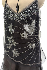 Prettiest Spring 2006 Giorgio Armani Silk Chiffon & Net Skirt and Top Set w Beaded Butterflies