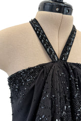 Outstanding Spring 2003 Christian Dior by John Galliano Bias Cut Black Silk Chiffon Dress w Lace Details & Sequin Halter
