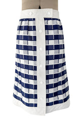 Cutest 1970s Andre Courreges Paris Numbered Hyperbole Blue & White Check Skirt & Jacket Suit Set