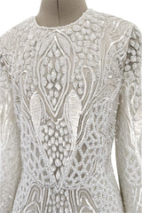 Beautiful Spring 2022 Naeem Khan Bridal Collection 'Salinas' Ivory Net Dress w Sequin Pattern & Trained Skirt