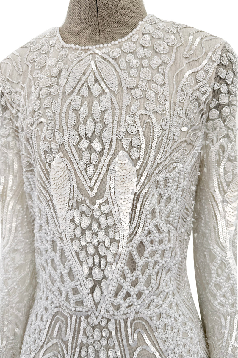Beautiful Spring 2022 Naeem Khan Bridal Collection 'Salinas' Ivory Net Dress w Sequin Pattern & Trained Skirt