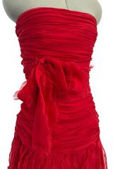 Spring 2007 Valentino Runway Look 57 Strapless Red Silk Chiffon Ruffle Dress