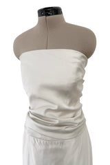Minimalist 1990s Givenchy Silver Undertone Ivory Strapless Silk Dress w Back Gathering & Shawl