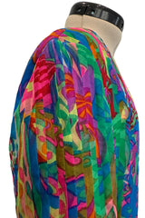 Important 1971 Pierre Cardin Couture Silk Organza Bell Sleeve Dress w Flat Pleated Bodice & Sleeves