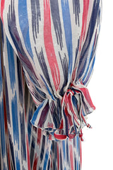 Spring 1977 Christian Dior by Marc Bohan Runway Striped Silk Chiffon Elastic Shoulder Caftan Dress