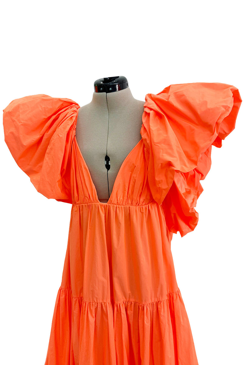Spectacular Spring 2020 Valentino by Pierpaolo Piccioli Neon Orange Tent Dress w Outstanding Capped Sleeves