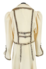 Important 1972 Bill Gibb Couture Debut Collection Lizard Detailed Cream Jacket & Scalloped Edged Skirt