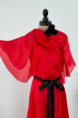 1979 Givenchy Red Organza Caped Dress