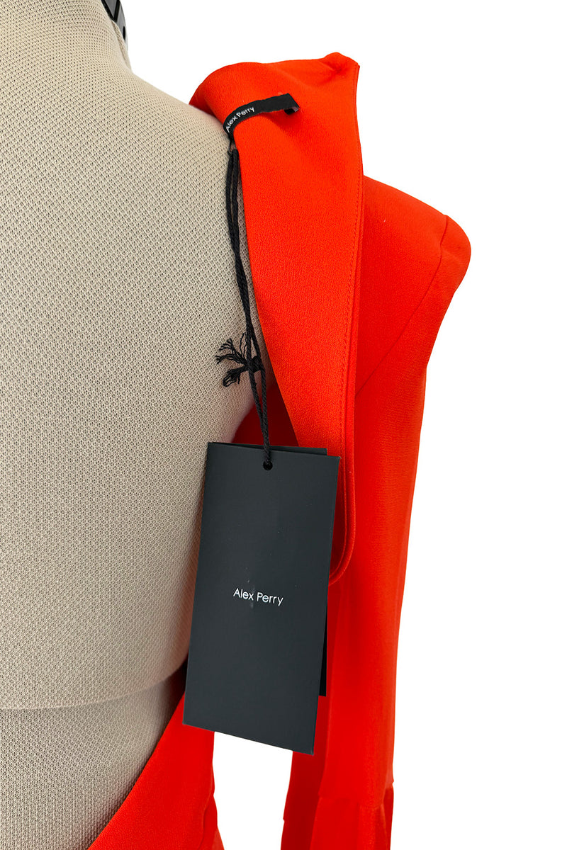 Striking Resort 2019 Alex Perry "Abigail" Brilliant Orange Full Length Capes Sleeve Dress w Open Back